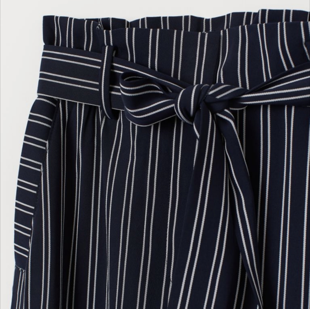 H&M Black & White Wide leg Palazzo Pants with Belt